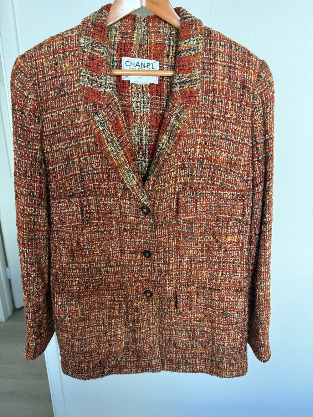 CHANEL Rust Multi-Color wool blend double layered Tweed Blazer Jacket Sz 46